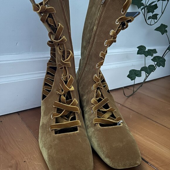 Zimmerman Lace Up Velvet Ankle Boots - Picture 3 of 5